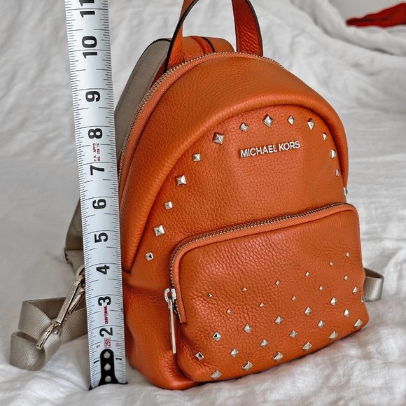 MICHALE KORS ERIN TANGERINE ORANGE MINI STUDS LEATHER BACKPACK - Picture 10 of 11